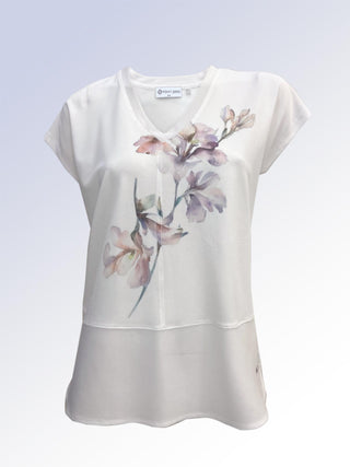 Mixed Fabric Floral Print Top