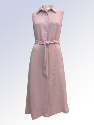 Sleeveless Belted Shirt Midi Dress