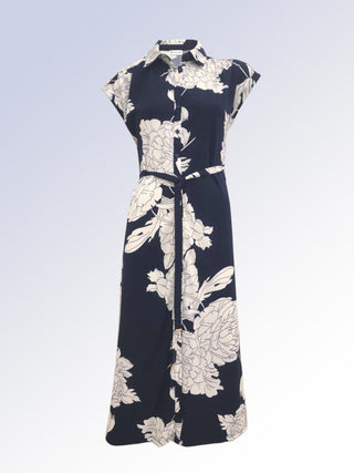 Cap Sleeve Floral Button/Belted Maxi Dress