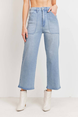 High Rise Front Pocket Cropped Wide Leg