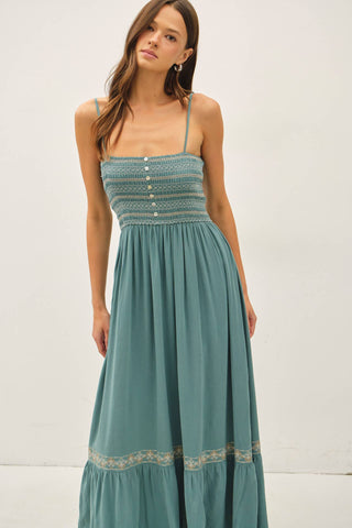 Smocked Top, Lined Maxi Dress