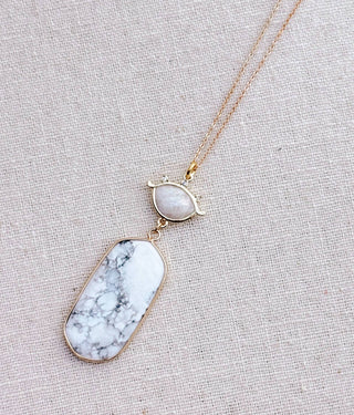 Gold Freshwater Evil Eye White Howlite Pendant Long Necklace