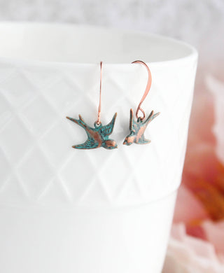Copper bird earrings