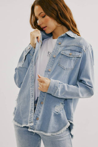 Light Wash Denim Shirt Jacket