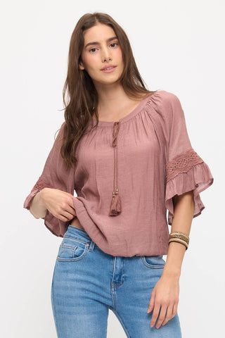Ariella Peasant Sleeve Tassle Tie Top
