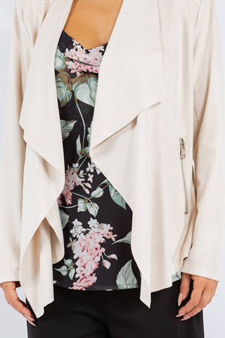 Spring Faux Suede Drape Front Jacket