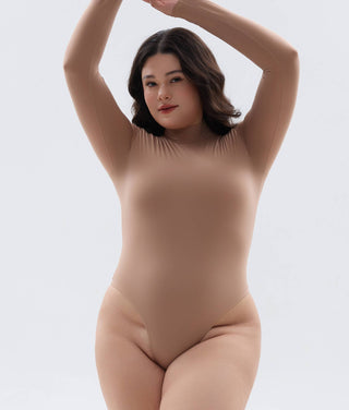 SHAPERX Mock Neck Bodysuit for Women Long Sleeve Thong