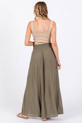 Smocked Waist Wide Leg Pants