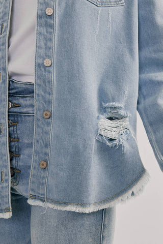 Light Wash Denim Shirt Jacket