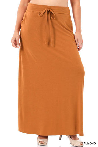 Plus Maxi Skirt Drawstring & Pockets