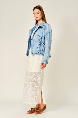 Pocket Ties Zip Front Denim Jacket