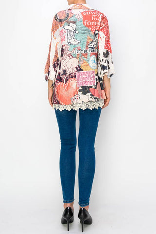 Button Blouse w/Sequins and Lace - Howdy