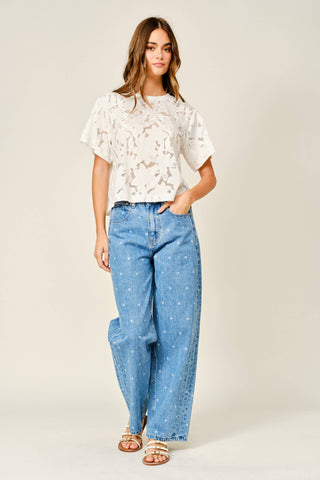 Lace Floral Crop Tee