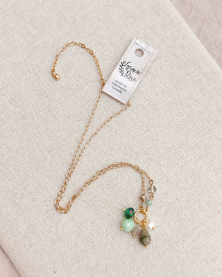 Green Semi-Precious Gemstone Cluster Necklace on Gold Chain