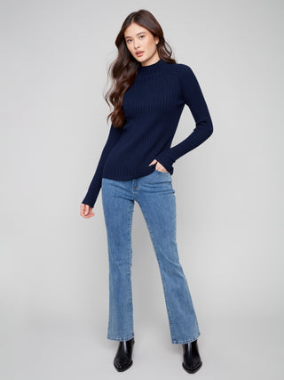 Ribbed Knit Mock Neck Sweater