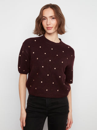 Kitty Elbow Sleeve Embroidered Sweater