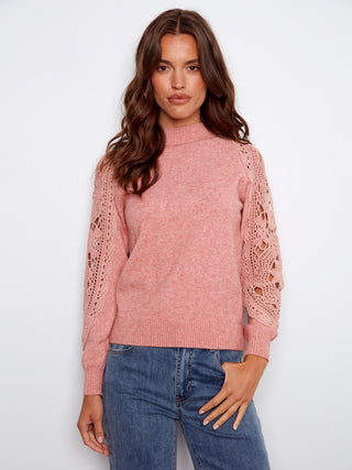 Crochet Sleeve Mock Neck Sweater