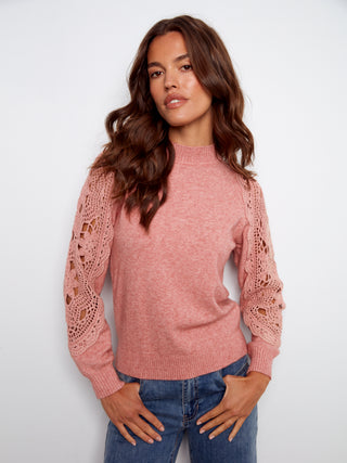Crochet Sleeve Mock Neck Sweater