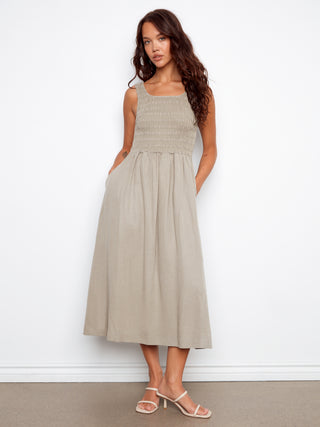 Sleeveless Tencel Smocked Bodice Maxi Dress