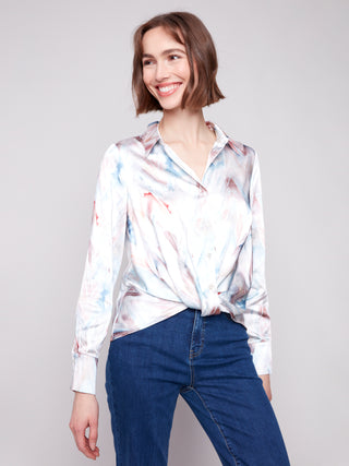 Satin Button Up Twist Front