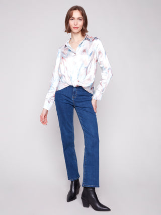 Satin Button Up Twist Front