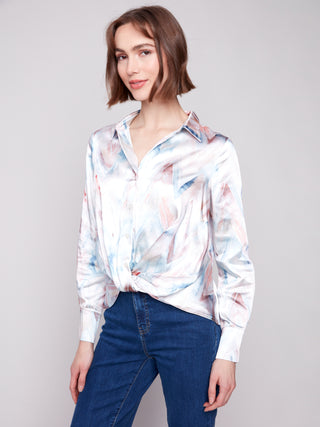 Satin Button Up Twist Front