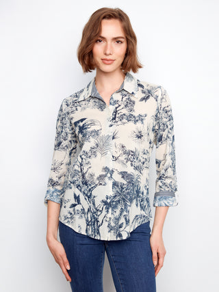 Printed Cotton Voile Button Up Blouse