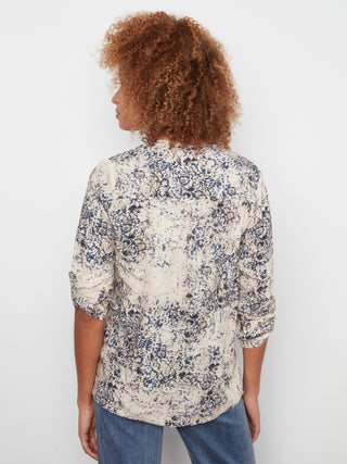 Lydia Button Roll Sleeve Print Top