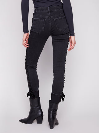 Stretch Denim Pants w/ Velvet Bow