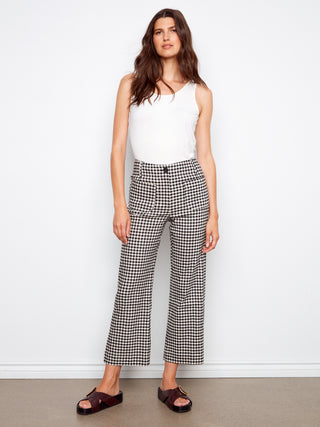 Linen Blend Print Crop Pants