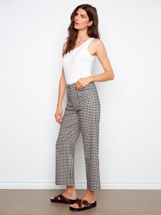 Linen Blend Print Crop Pants