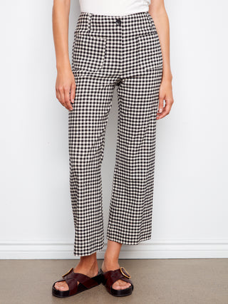 Linen Blend Print Crop Pants