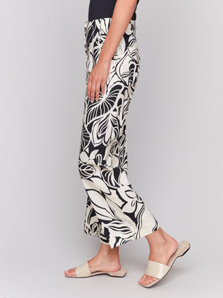 Linen Blend Print Crop Pants
