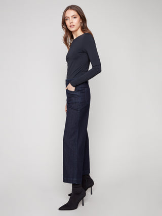 Cropped Wide Leg Stretch Denim