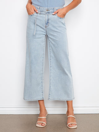 Belted Tie Crop Wide Stretch Denim
