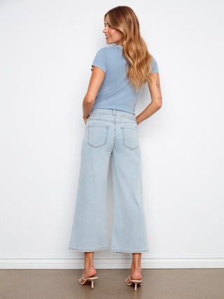 Belted Tie Crop Wide Stretch Denim