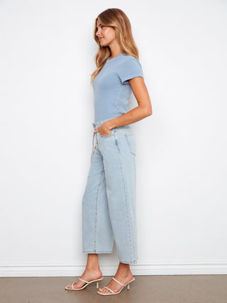 Belted Tie Crop Wide Stretch Denim