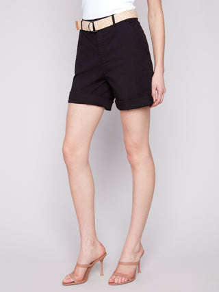 Stretch Cotton Cuffed Shorts with Belt