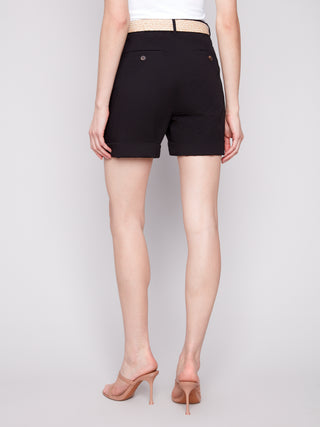 Stretch Cotton Cuffed Shorts with Belt