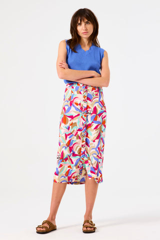 Roma Faux Button Print Skirt