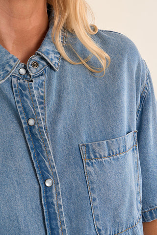 Cali Short Sleeve Denim Snap Button Shirt