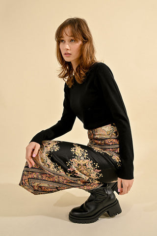 Sofia Paisley Print Satin Skirt