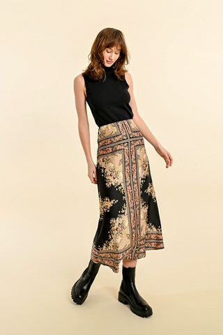 Sofia Paisley Print Satin Skirt