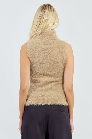Fuzzy Sleeveless Mock Neck