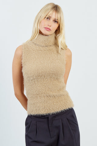 Fuzzy Sleeveless Mock Neck