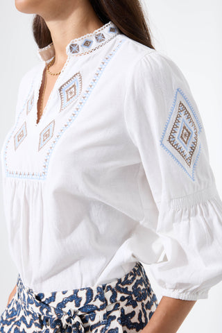 Melina Boho Cotton Blouse with Embroidery Detail