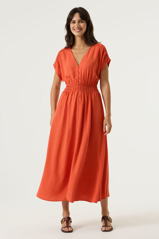 Ofelia Linen Blend Ruched Waist Shirt Dress