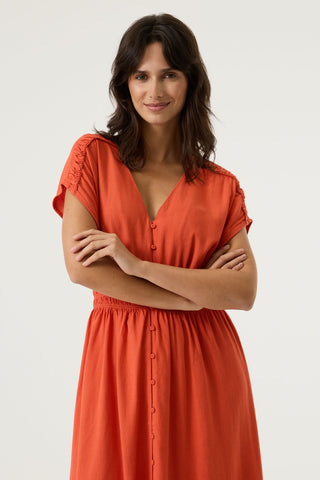 Ofelia Linen Blend Ruched Waist Shirt Dress