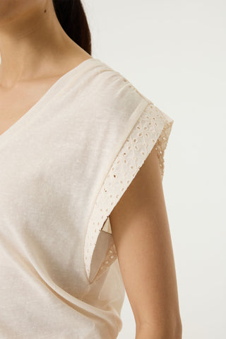 Ines Cotton Blend V with Lace Cap Sleeve
