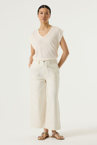 Ines Cotton Blend V with Lace Cap Sleeve